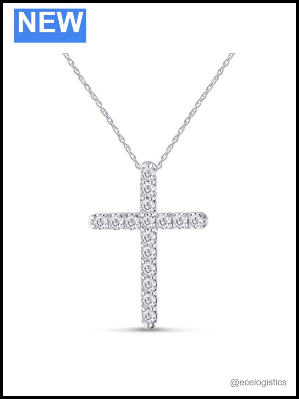 14k White Gold Over Sterling Silver Cross Pendant Necklace 0.50 CT Moissanite